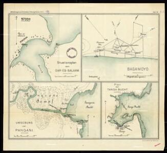 General layout of Dar Es Salaam [and] Bagamoyo [and] surroundings of Pangani [and] plan of Tanga Bay