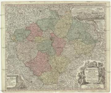 Bohemia regnum juxta XII. Circulos divisum cum Comitatu Glacensi et ditione Egrana, nec non confinibus Provinciis in mappa Geographica