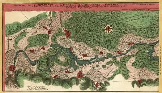 Vorstellung des Campements der Kayserl. u. Reichs-Armee zu Bruchsal mit denen Inondationen u. neuen Linien 1735 in denen Gegenden von Ettlingen bis Langenbruck
