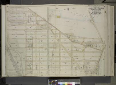 Queens, Vol. 2, Double Page Plate No. 5; Part of Long Island City Ward One (Part of Old Ward 2) Newtown Ward Two; [Map bounded by      Woodside Ave., Celtic Ave. (Highway to Calvary Cemetery), Thomson Ave.;          Including Greenpoint Ave., Bushwick