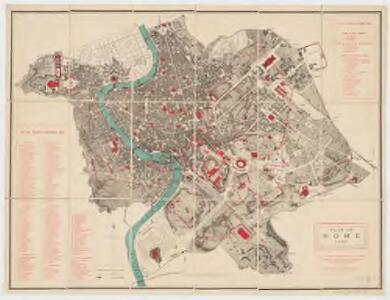 Plan of Rome 1887 : the ancient monuments, the gates, and the other important places are coloured red; the numbers correspond with those in the accompanying lists