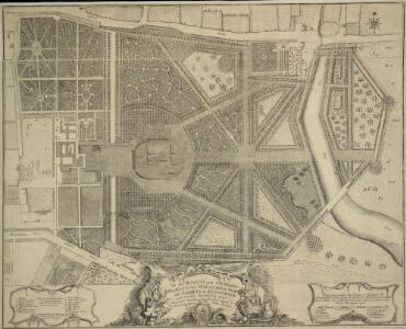 Plan Generale du Palais & Jardins de Kensington Situe dans la Conte de Middlesex a 2 miles de Londres tres Exactement Leve dessiene & Grave par Jean Rocque 1736