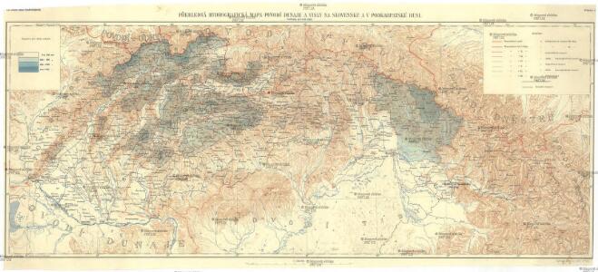 Přehledná hydrografická mapa povodí Dunaje a Visly na Slovensku a v Podkarpatské Rusi