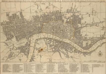 BOWLES'S Reduced NEW POCKET PLAN of the CITIES of LONDON & WESTMINSTER;  WITH THE BOROUGH OF SOUTHWARK, exhibiting the New Buildings to the YEAR 1780