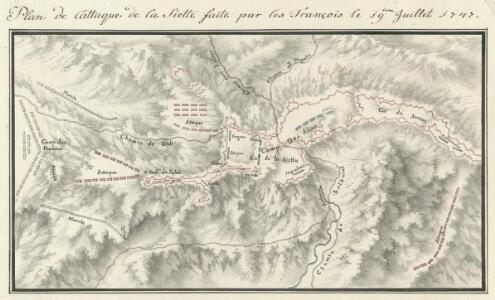 Plan de l'attaque de la Siette faite par les François le 19ieme. Juillet 1747