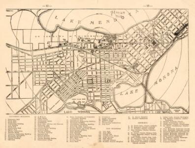 Map of Madison, Wisconsin, Showing Street Plan, Location of University Grounds and Buildings, Churches, and Principle City Buildings