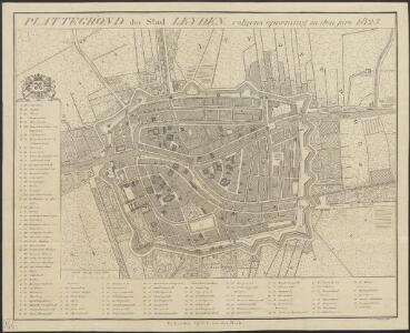 Plattegrond der stad Leyden, volgens opneming in den jare 1825