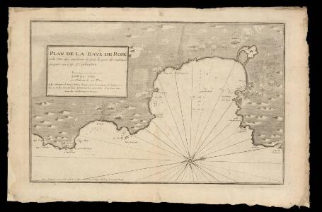 Plan de la baye de Rose et des côtes des environs depuis le port de Cadequié jusques au cap St. Sebastien / par Iacques Ayrouard, pilote royal ; L. Corne sculp.