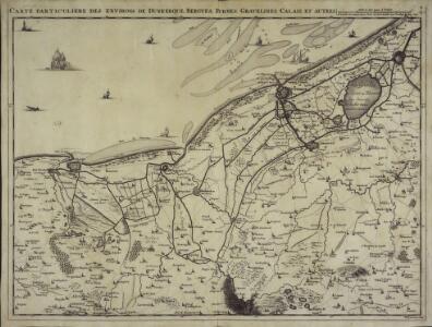 Carte particuliere des environs de Dunkerque, Bergues, Furnes, Gravelines, Calais, et autres