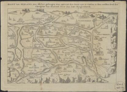 Kaart van Zeeland, zoo als het geleegen was omtrent den jaare 1230, te vinden in den eersten druk der Chronyke van Zeeland door Jan Jans Reygersberch.
