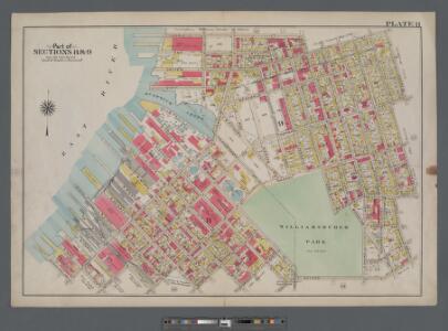Plate 11: [Bounded by Noble St., Manhattan Ave., Calyer St., Diamond St., Norman Ave., Newell St., Driggs Ave., Graham Ave., Bayard St., Union Ave., Roebling Ave., N. Eleventh St., Driggs Ave., N. Ninth St., Bedford Ave., N. Seventh St., Berry St., N. Fi