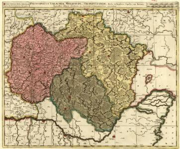 Principatus Valachiae, Moldaviae, et Transylvaniae, divisus in singulares Populos cum finitimis Regionibus distinete ostenduntur