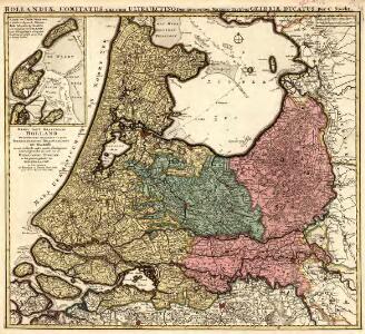 Kaart van't Graafschap Holland Naauwkeurig afgedeelt in zyne Heemraadschappen, Baljuwschappen en Waarden nevens verscheide andere minder afdeelingen en onderhorige landen als mede van de Heerlykheit Utrecht en het grootste gedeelte van Gelderlandt