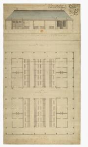 Plan of and] Elevation of East Front next the Center Avenue of the new Market Oxford