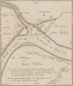 [Map of the bifurcation of the Waal near Pannerden]