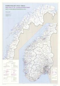 Spesielle kart 162b: Kommunekart over Norge, Med politi og lensmannsdistrikt, Med jurisdiksjonsinndeling