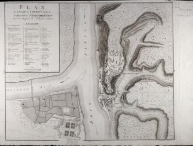 Plan de la Ville de Coblentz et de la Forteresse D'Ehrenbreitstein avec les attaques de l'an IV (1796)
