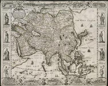 A new, plaine, and exact map of Asia described by N.I. Visscher, and done into English, enlarged, and corrected, according to I. Blaeu, with the habits of ye countries, and manner of the cheife citties, ye like never before
