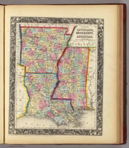 County Map Of Louisiana, Mississippi, And Arkansas.