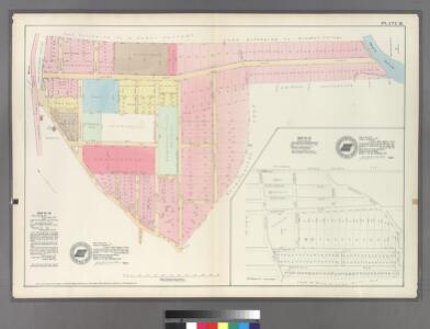 Plate 26: Map 22 [Bounded by Harlem Rail Road, Union Avenue, Gamberleng Avenue and Road leading from Kingsbridge to West Farms.] - Mp No. 27: [Bounded by Railroad Ave. (Harlem Railroad), Quarry Road, Pine St., Central Ave., Locust Ave., and Morris St.]