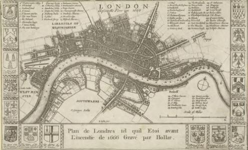 Plan de Londres tel quil Etoit avant l' incendre de 1666 Grave par Hollar