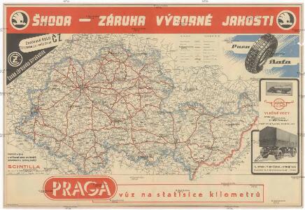 Mapa hlavních silničních spojů v Protektorátu Čechy a Morava