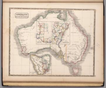 Australia with the British Settlements.  (insets)  Swan River.  New South Wales.  Van Diemans Land.