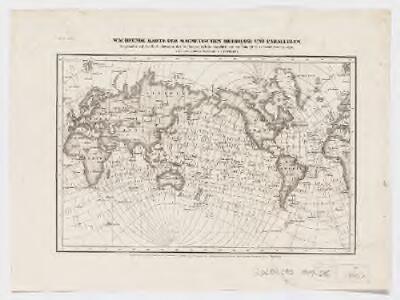 Wachsende Karte der Magnetischen Meridiane und Parallelen : Gegründet auf die Beobachtungen der Declination welche sämmtlich auf das Jahr 1825 reducirt worden sind