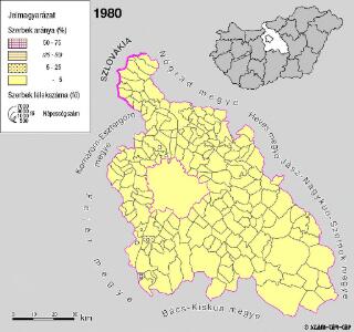 A szerbek aránya és száma Pest megyében 1980-ban