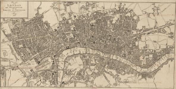 Plan von London und Westminster mit der Borough von Southwark