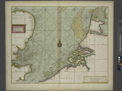 A chart of the Seacoasts of ENGLAND FLANDERS and HOLLAND shewong all the sand shoals Rocks and Dangers The Bayes Roads Harbours Buoyes and semarks on the said coasts.