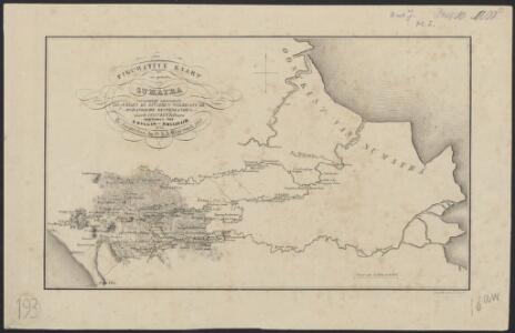 Figurative kaart van een gedeelte van Sumatra voornamelijk aantoonende de wegen en rivieren, welke uit de Padangsche binnenlanden naar de oostkust afloopen