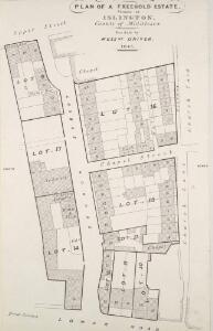 PLAN OF A FREEHOLD ESTATE Situate at ISLINGTON County of Middlesex. For Sale by MESSRS. DRIVER 1845