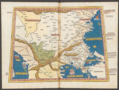 [Nona Europe tabula] [Karte], in: Clavdii Ptholomei Viri Alexandrini Cosmographie, S. 155.