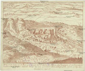 Huy, boven Luik, aan de Maas opeén hoogte door de Geallieerden de Franssen ontnoomen den 25. Aug. 1703