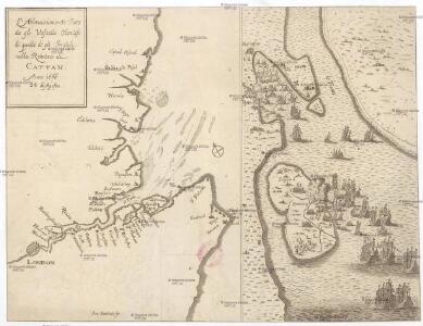 L'abbrucciamento fatto da gli vascelli Olandesi di quelli de gli Inglesi nella réuéera di Cattam anno 1666 24 di agosto