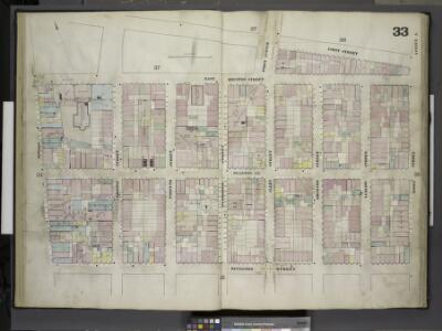 [Plate 33: Map bounded by First Street, Essex Street, Rivington Street, Bowery; Including Stanton Street, Christie Street, Forsyth     Street, Eldridge Street, First Avenue, Allen Street, Orchard Street, Ludlow      Street, Avenue A]