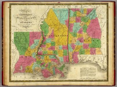 Map of Louisiana, Mississippi and Alabama.