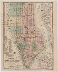 Map of the city of New York : with street directory showing house-numbers, hotels, churches, banks, theatres, ferries, house-car, steam and elevated R.R'ds, &c