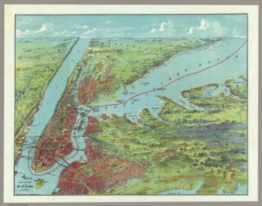 Birds Eye View Map Of New York And Vicinity.