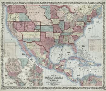 Johnson's new illustrated & embellished county map of the republics of North America : with the adjacent islands & countries / compiled, drawn & engraved from U. States land & coast surveys, British Admiralty & other reliable sources by D. Griffing Johns