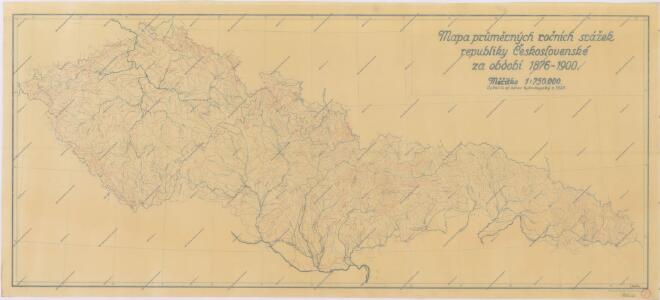 Mapa průměrných ročních srážek republiky Československé za období 1876 - 1900