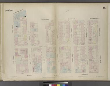 Plate 9: Map bounded by Greenwich Street, Barclay Street, College Place, West Broadway, Reade Street, Broadway, Vesey Street.