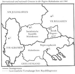 Internationale und nationale Grenzen in der Provinz Makedonien seit 1944