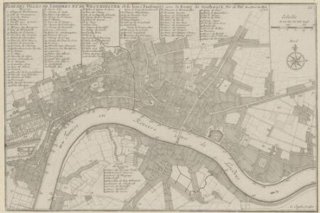PLANES DES VILLES DE LONDRES ET DE WESTMINSTER et de leurs Faubourges, avec le Bourg de Southwark