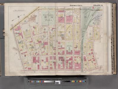 Jersey City, V. 1, Double Page Plate No. 8 [Map bounded by Prior St., 3rd St., Monmouth St., Grand St.] / compiled under the direction of and published by G.M. Hopkins Co.