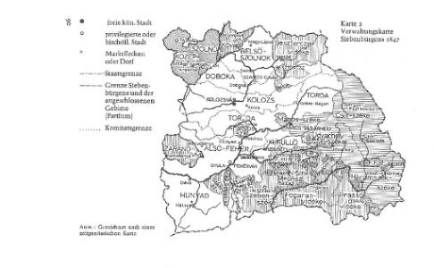 Verwaltungskarte Siebenbürgens 1847