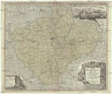 Bohemia regnum juxta XII. Circulos divisum cum Comitatu Glacensi et ditione Egrana, nec non confinibus Provinciis in mappa Geographica