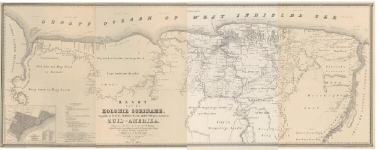 Kaart van de kolonie Suriname, een gedeelte van Guijana, Nederlandsche bezitting op het vasteland van Zuid-Amerika
