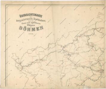Übersichtskarte der Aerarialstrassen, Eisenbahnen, dann der floss... in Böhmen